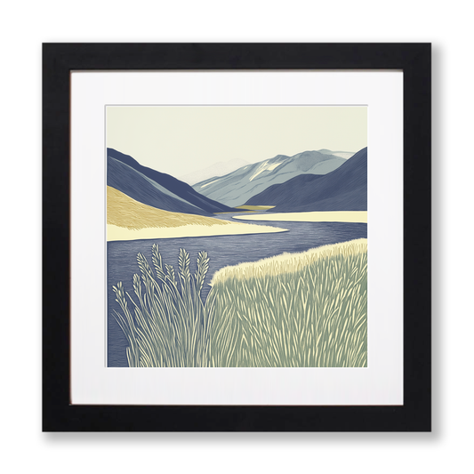 Devoke Water remote tarn Linoprint-Style Art (2406-2)