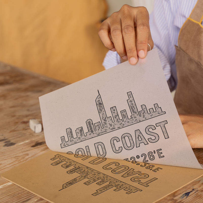 Place Coordinates Linoprint-Style Art (c251)
