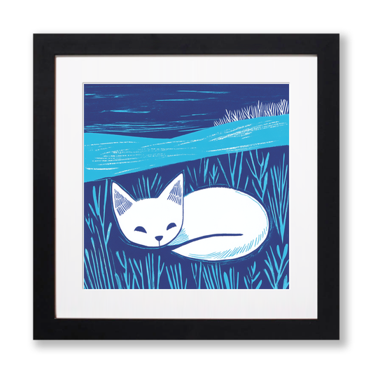 Cute Arctic Fox Pup Linoprint-Style Art (898-1)