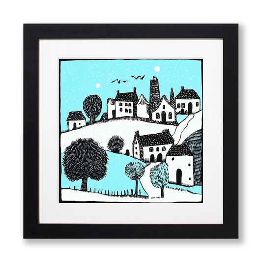 Portmeirion Village, Wales Linoprint-Style Art (573-1)