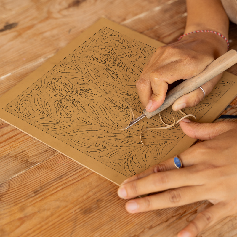 Flowers Linoprint-Style Art (c12)