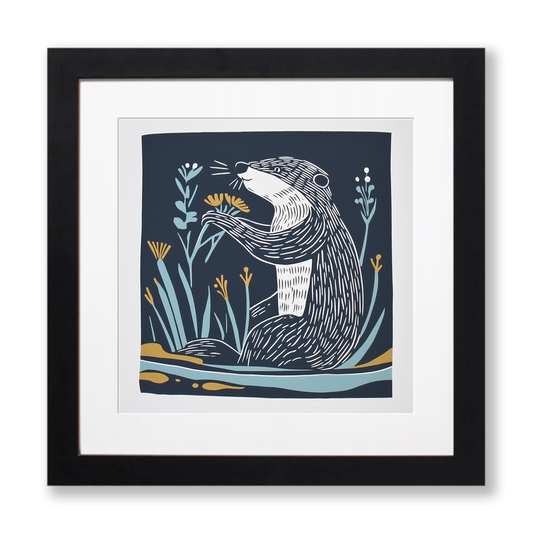 Cute Baby Beaver Linoprint-Style Art (1191-1)