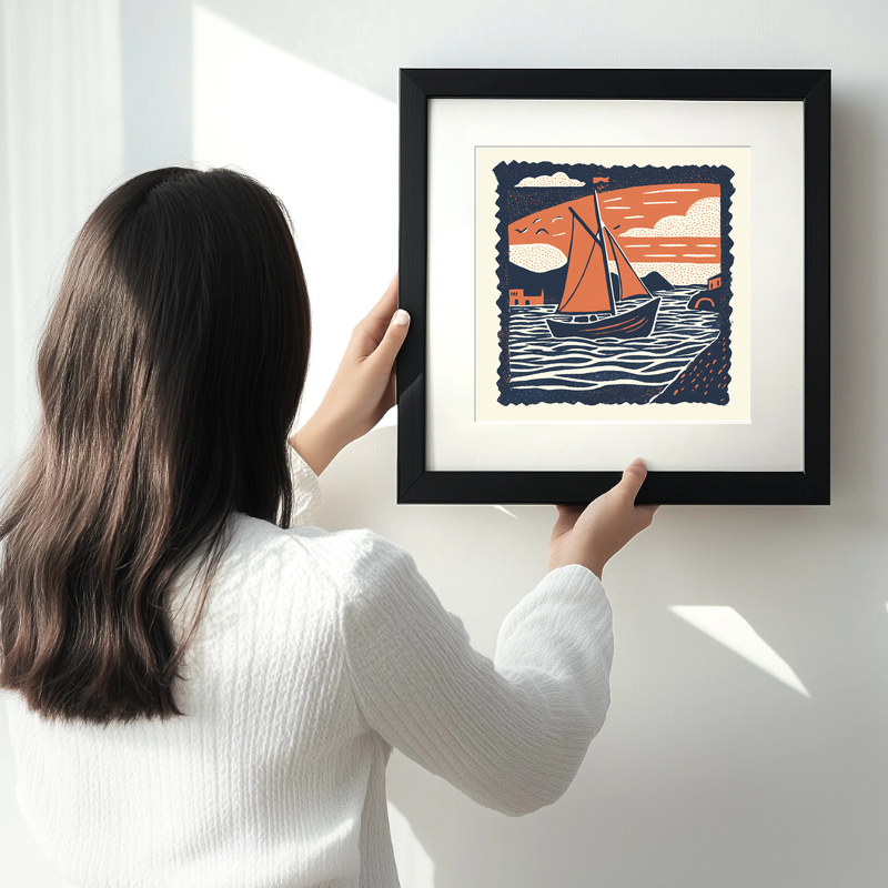 Norfolk wherry under sail Linoprint-Style Art (2012-1)