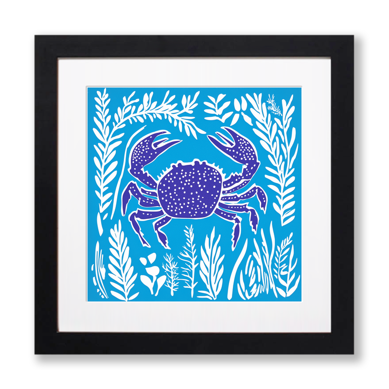 Cromer crab in seaweed Linoprint-Style Art (1776-1)