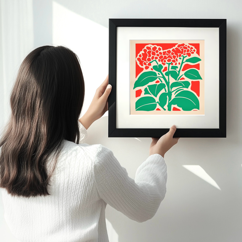 Lantana Linoprint-Style Art (1658-1)