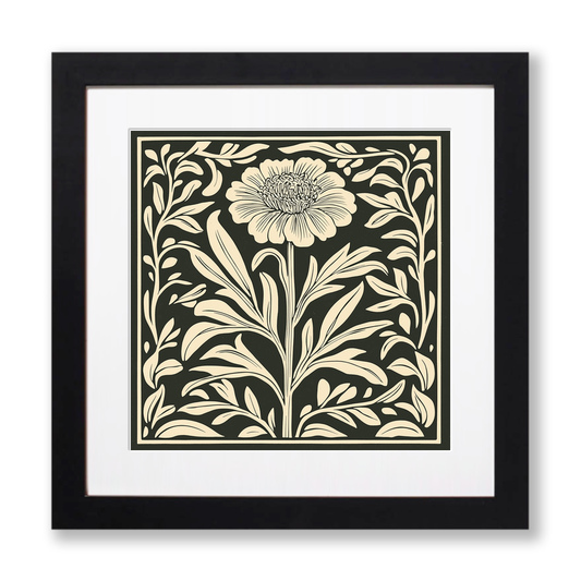 Zinnia Linoprint-Style Art (1754-1)