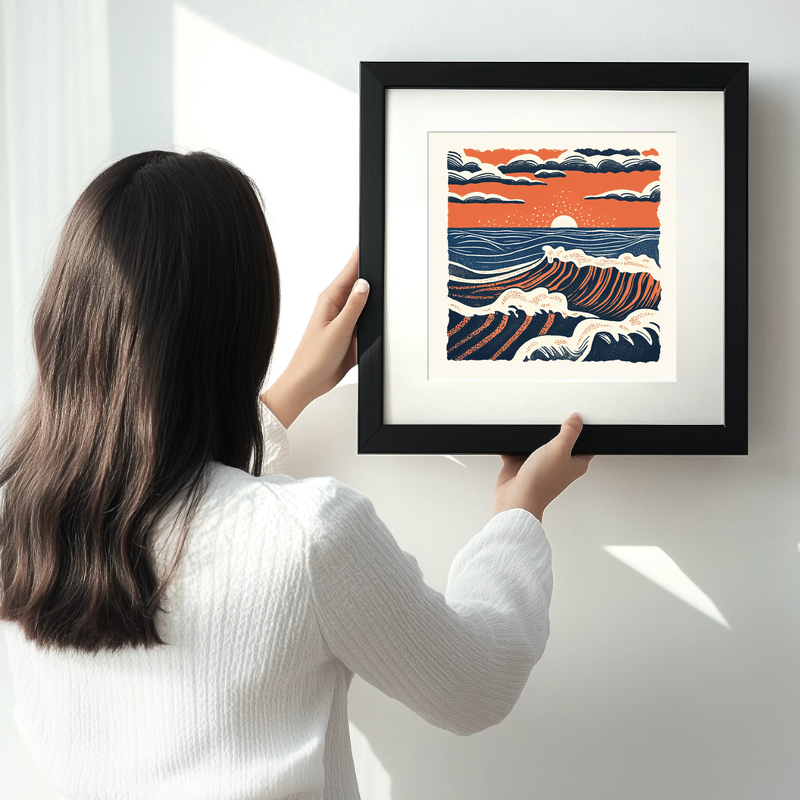 Holkham Beach, Norfolk Linoprint-Style Art (136-1)