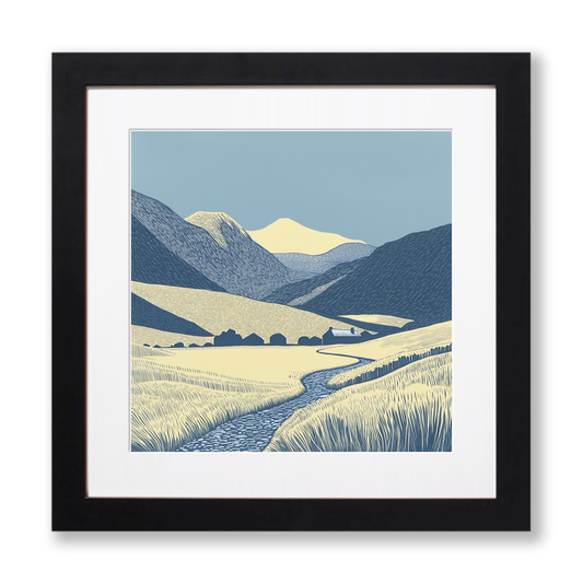 Great Gable in the Lake District Linoprint-Style Art (2436-1)