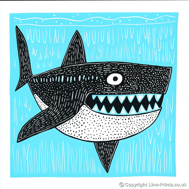 Shark Linoprint-Style Art (775-1)