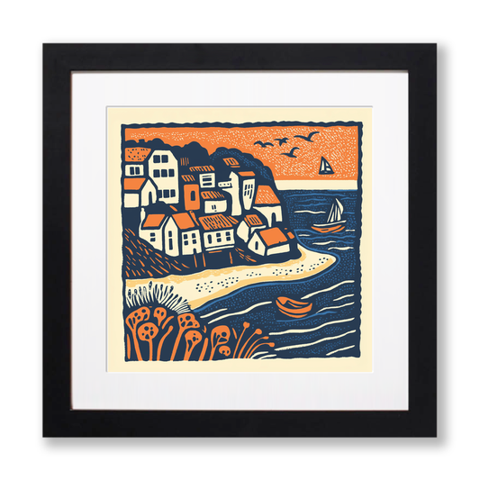 Robin Hood’s Bay, North Yorkshire Linoprint-Style Art (150-3)