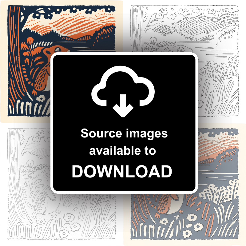 Cute Chipmunk Linoprint-Style Art (51-1)