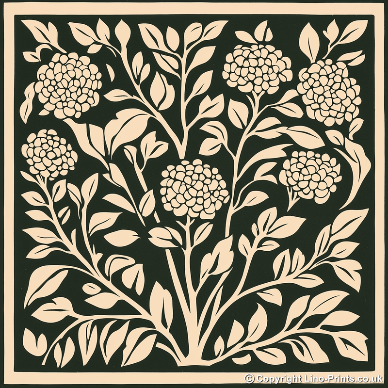 Lantana Linoprint-Style Art (1723-1)