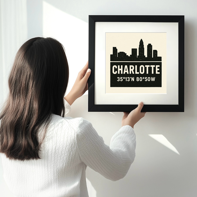 Place Coordinates Linoprint-Style Art (c263)