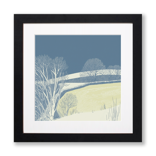 Hoar frost covering trees and walls Linoprint-Style Art (2457-2)