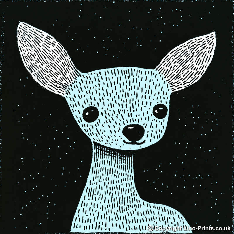 Cute Fawn (Baby Deer) Linoprint-Style Art (620-2)