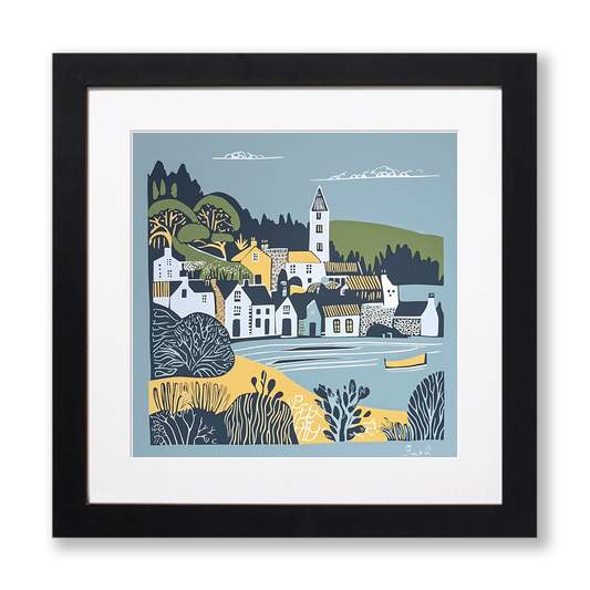 Portmeirion Village, Wales Linoprint-Style Art (1155-1)