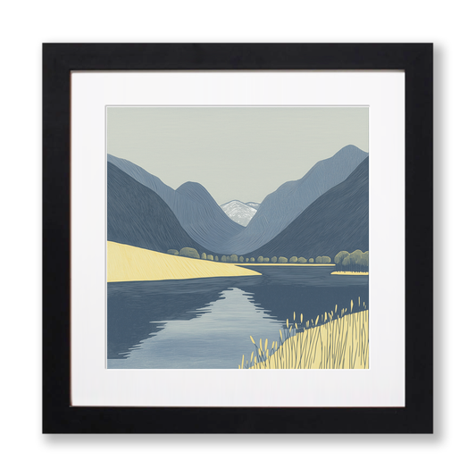 Brothers Water lakeside Linoprint-Style Art (2377-1)