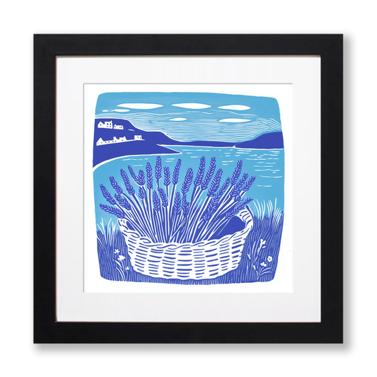 Basket of sea lavender Linoprint-Style Art (1758-1)