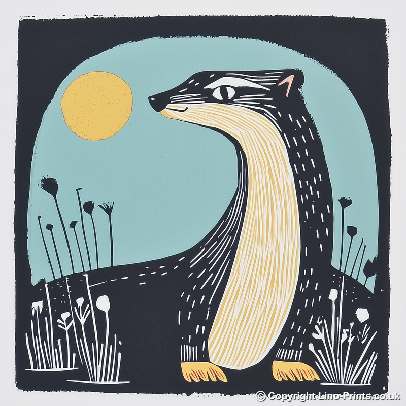 Cute Ferret Linoprint-Style Art (1203-4)