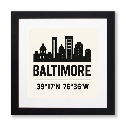 Place Coordinates Linoprint-Style Art (c259)