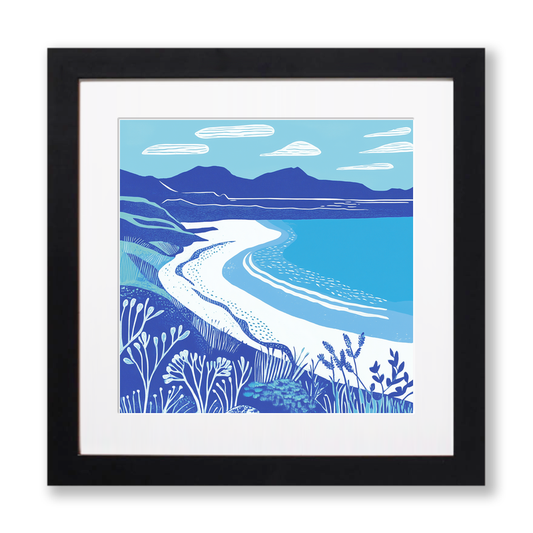 Camusdarach Beach, Arisaig Linoprint-Style Art (1082-1)