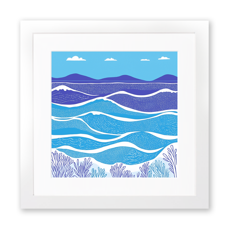 Minimalist waves Linoprint-Style Art (987-1)
