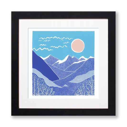Mountain outline Linoprint-Style Art (988-2)