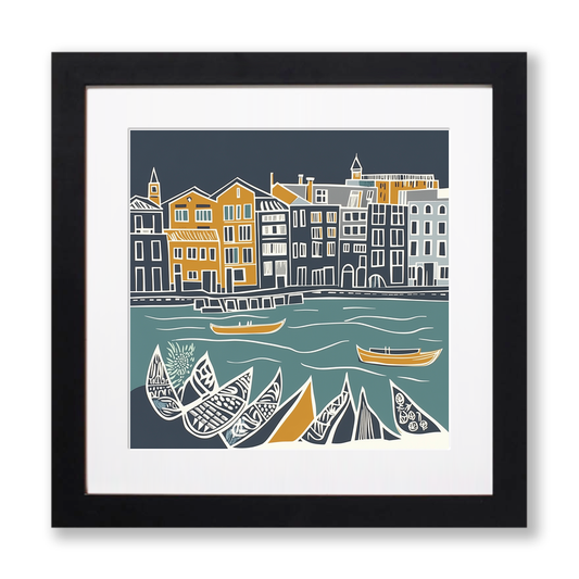 Venice Grand Canal Linoprint-Style Art (1172-1)