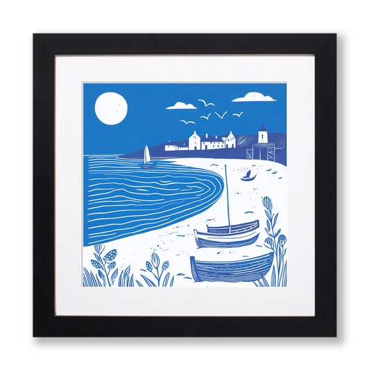 Aldeburgh Beach, Suffolk Linoprint-Style Art (1074-1)