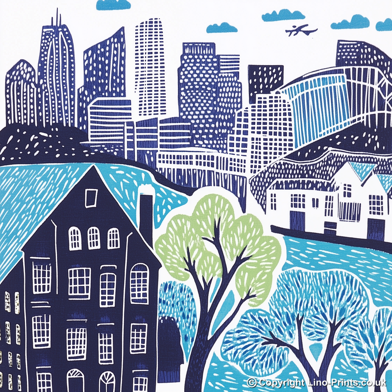 Sydney skyline Linoprint-Style Art (876-1)