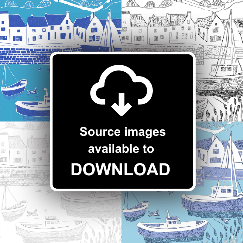 Brixham Harbour, Devon Linoprint-Style Art (1081-1)