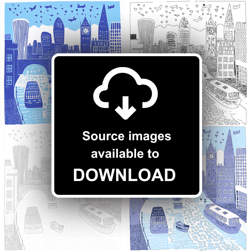 London skyline Linoprint-Style Art (858-1)