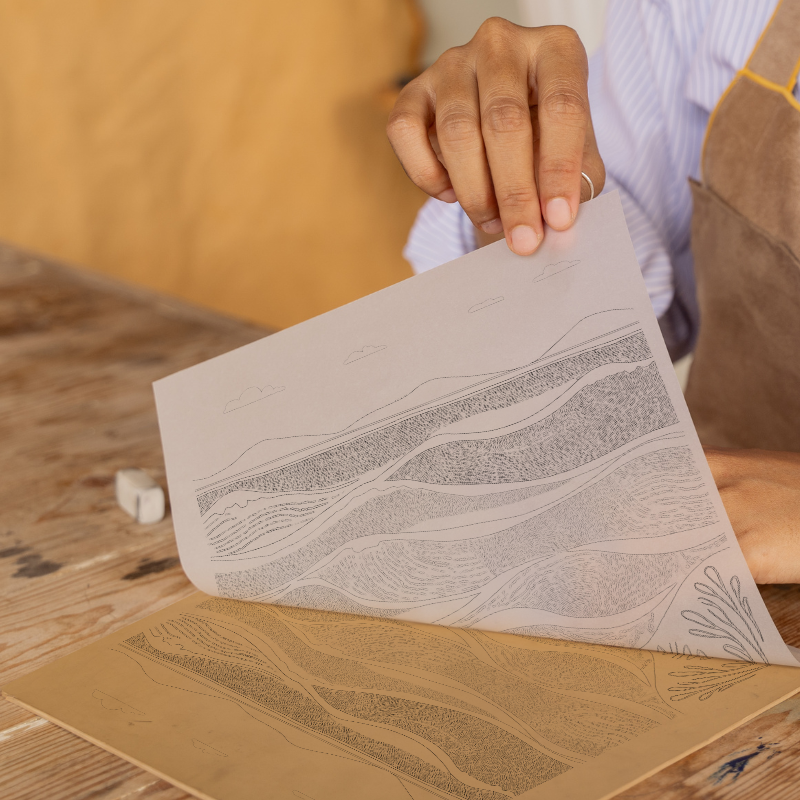 Minimalist waves Linoprint-Style Art (987-1)