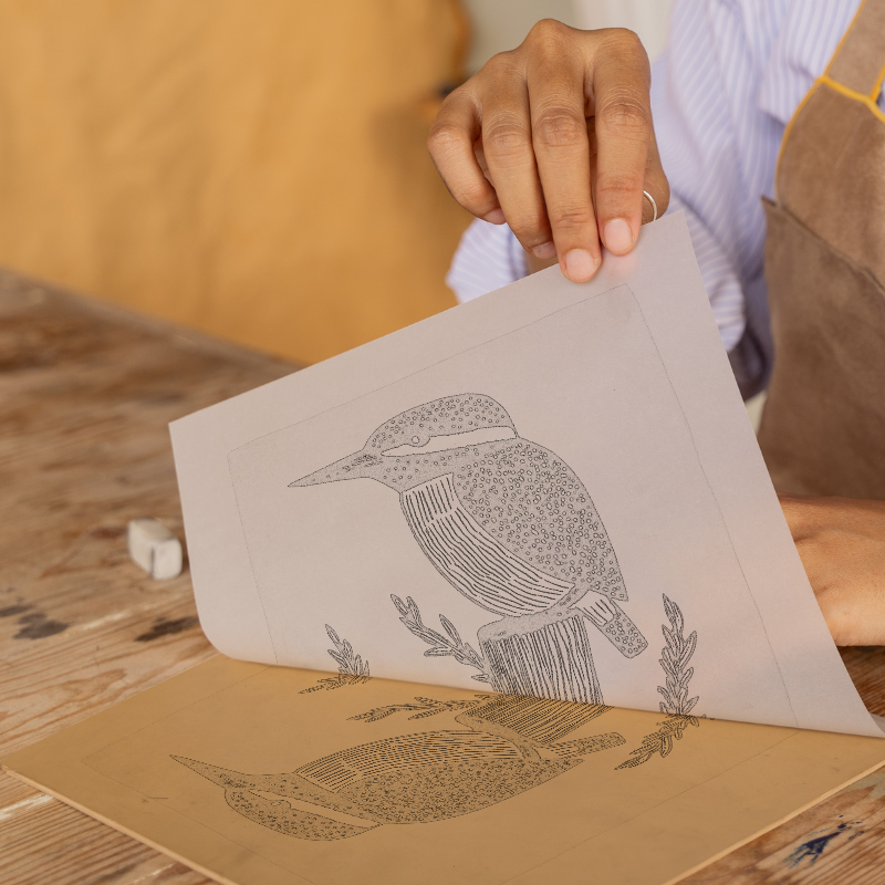 Kingfisher on a reed Linoprint-Style Art (259-1)