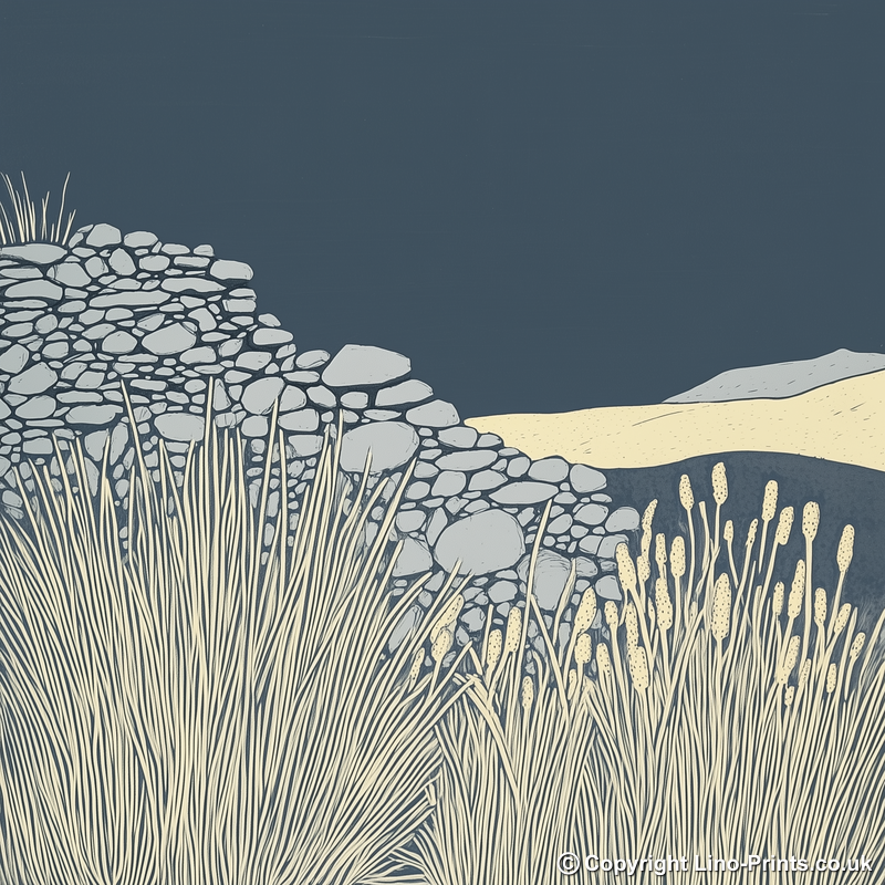 Dry stone wall detail Linoprint-Style Art (2408-1)
