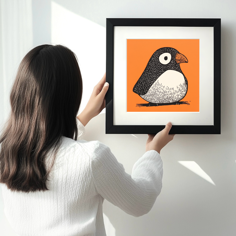 Cute Puffin/Puffling Linoprint-Style Art (235-1)