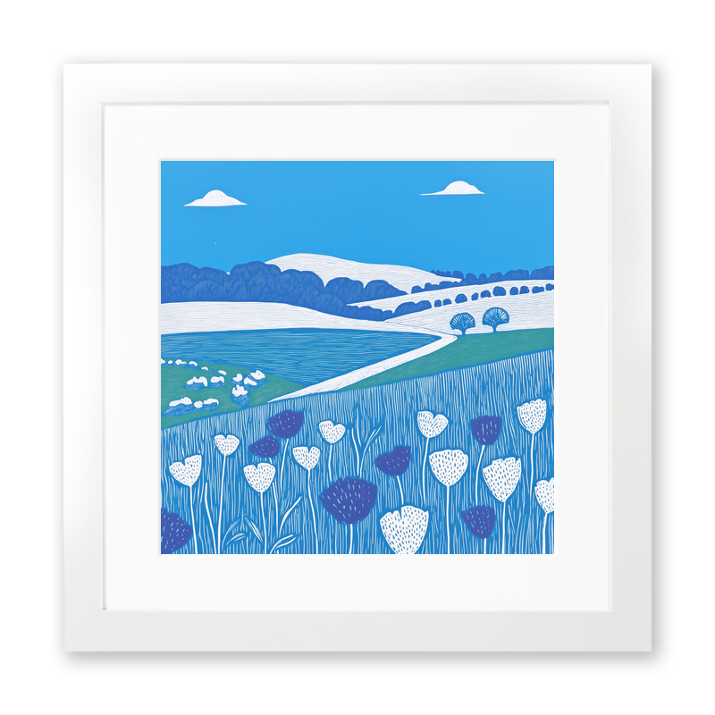 Field of poppies near Snettisham Linoprint-Style Art (1784-1)