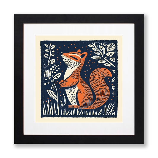 Cute Chipmunk Linoprint-Style Art (51-3)