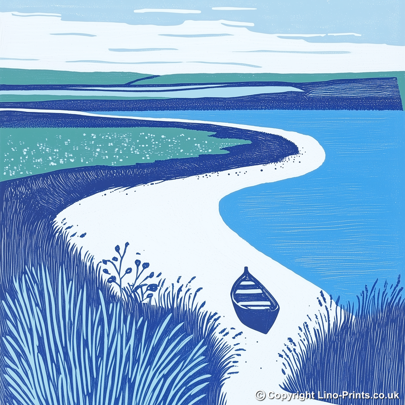 Tide coming in at Thornham Linoprint-Style Art (1841-1)
