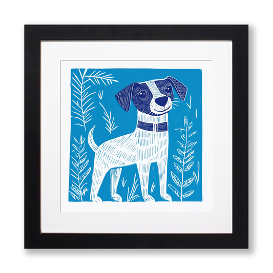 Cute Puppy Linoprint-Style Art (930-1)