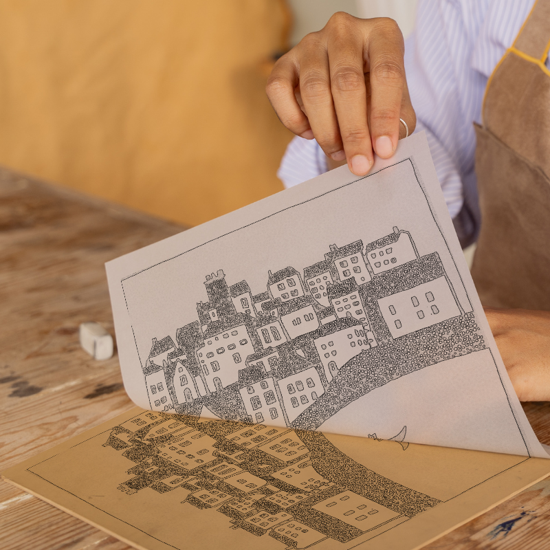 St Ives Harbour Linoprint-Style Art (605-1)