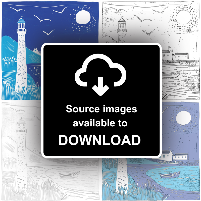 Lighthouse scene Linoprint-Style Art (972-1)