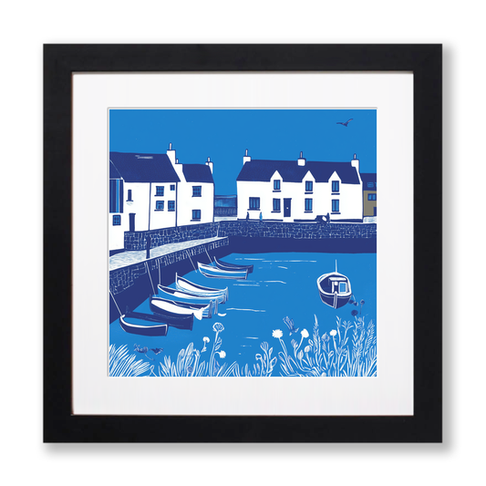 Crail Harbour, Fife Linoprint-Style Art (1085-3)