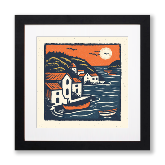 Mont Saint-Michel, France Linoprint-Style Art (21-1)