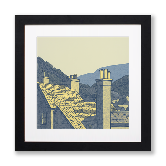 Grasmere village rooftops Linoprint-Style Art (2432-1)