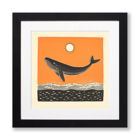 Whale breaching the surface Linoprint-Style Art (278-1)