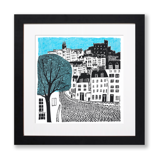 Edinburgh Castle and Royal Mile Linoprint-Style Art (557-2)