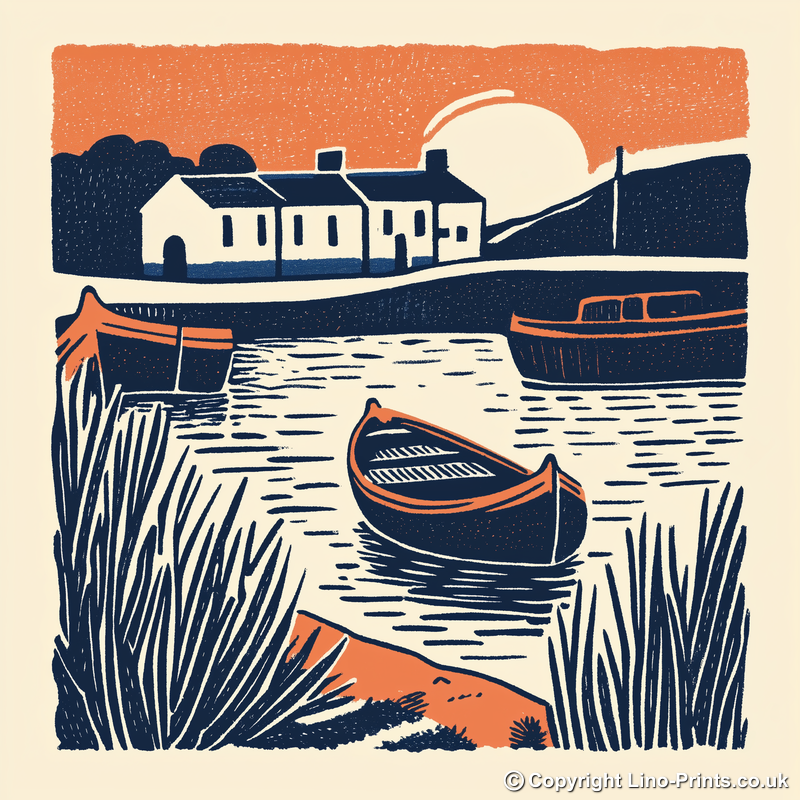 Boats moored at Potter Heigham Linoprint-Style Art (1961-1)