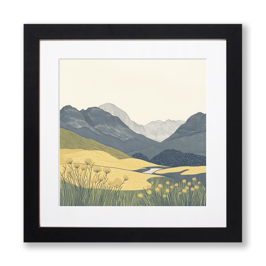 Langdale Pikes in the Lake District Linoprint-Style Art (2472-2)