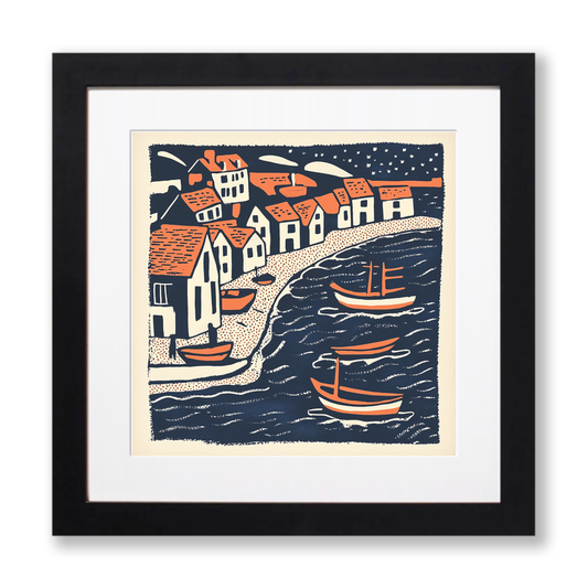 Wells-next-the-Sea, Norfolk Linoprint-Style Art (160-1)